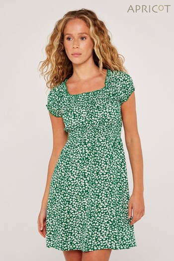 Apricot Green Abstract Daisy Milkmaid Dress (L57233) | £30