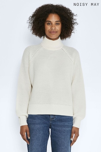 NOISY MAY White High Neck Jumper with Puff Sleeves (L60674) | £26