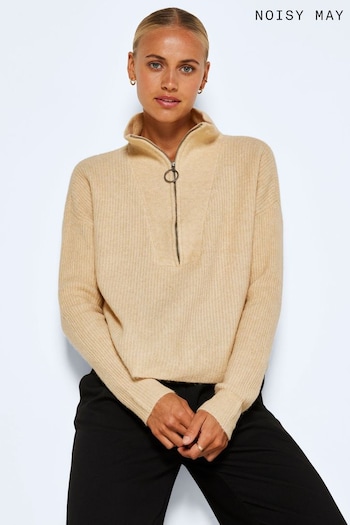NOISY MAY Cream Cosy Quarter Zip Knitted Jumper (L60711) | £34