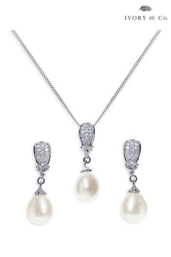 Ivory & Co Silver Serrano Crystal and Pearl Drop Pendant Set (L65212) | £60