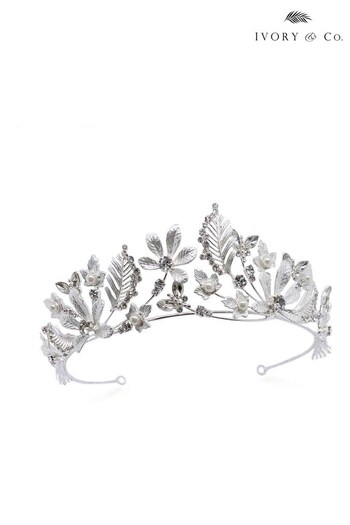 Ivory & Co Silver Aubrey Crystal Floral Enamelled Tiara (L65368) | £145