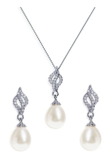 Ivory & Co Silver Lisbon Crystal and Pearl Romantic Pendant Set (L65373) | £60