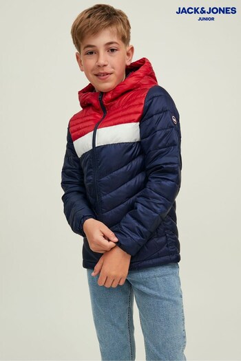 JACK & JONES JUNIOR Blue & Red Hooded Padded Jacket (L66120) | £36