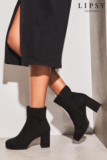 Lipsy Black Regular Fit Platform Block Heel Ankle Boot (L69726) | £62