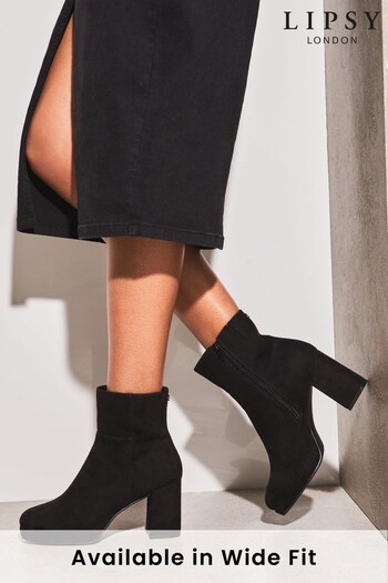 Lipsy Black Wide FIt Platform Block Heel Ankle Boot (L69727) | £62