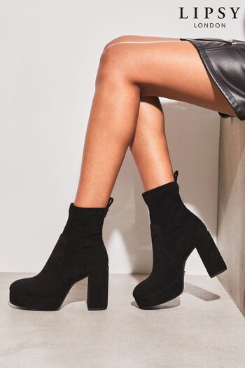 Lipsy Black High Heel Platform Sock Boot (L70042) | £59