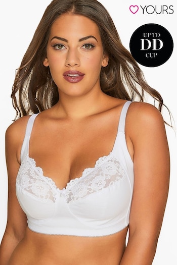 Yours Curve White Curve Non-Wired Cotton Bra With Lace Trim - Best Seller (L71368) | £19