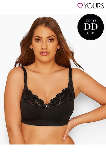Yours Curve Black Curve Non-Wired Cotton Bra With Lace Trim - Best Seller (L71369) | £21