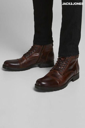 Jack & Jones Dark Brown Leather Boots (L77257) | £90