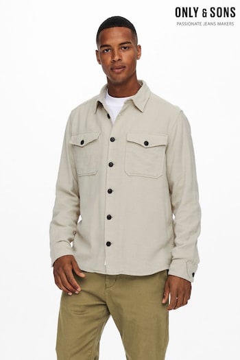 Only & Sons Stone Regular Fit Button Up Long Sleeve Flannel Overshirt (L83426) | £38