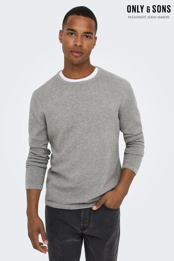 Only & Sons Grey Long Sleeve Lightweight Knitted Jumper (L83847) | £32