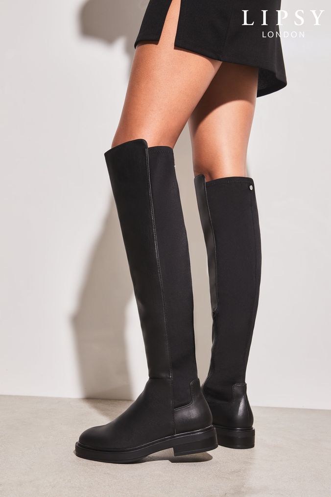 Long leather outlet flat boots