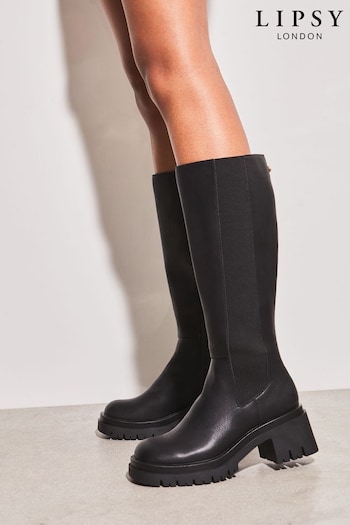 Lipsy Black Flat Chunky Knee High Boot (L85304) | £79