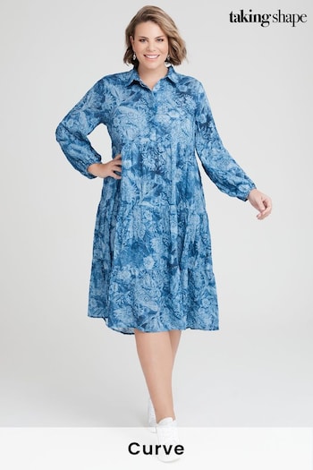 Taking Shape Blue Curve Shibori Tiered Shirt Dress (L85595) | £70