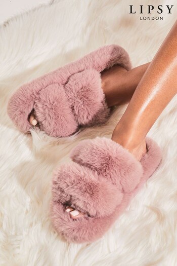 Lipsy Pink Faux Fur Double Strap Slippers (L86140) | £22