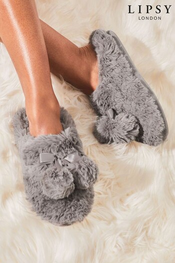 Lipsy Grey All Over Fur Mule Slippers (L86146) | £18