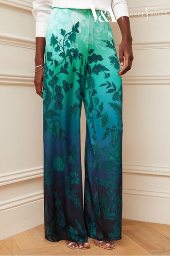 V&A | Love & Roses Blue Floral Wide Leg Printed Wide Leg Trousers (L86318) | £42