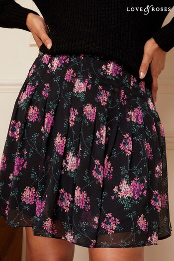 Love & Roses Purple Floral Pleated Mini Skirt (L86319) | £32
