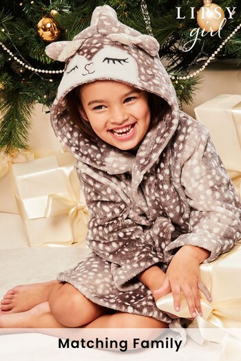 Lipsy Brown Christmas Novelty Reindeer Dressing Gown (L86715) | £22 - £24