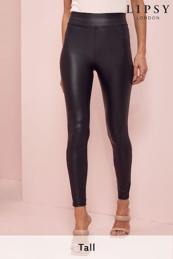 Lipsy Black Tall High Waist Leather Look Leggings (L86744) | £26