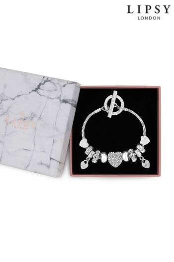 Lipsy Jewellery Silver Pave Crystal Heart Charm Bracelet (L88775) | £15