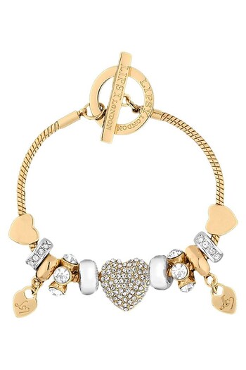 Lipsy Jewellery Gold Pave Crystal Heart Charm Bracelet (L88776) | £15