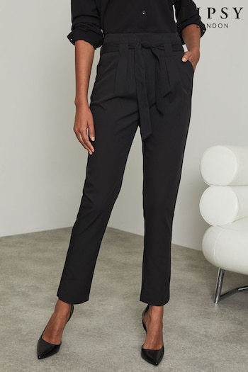 Lipsy Black Tailored Belted Tapered Trousers (L89679) | £36