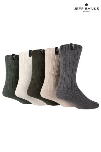 Jeff Banks Grey 5 Pack Natural Colour Leisure Socks (L97397) | £15