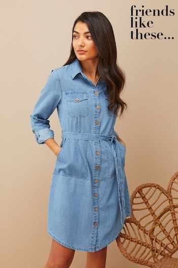 Friends Like These Light Blue Denim wallets Shirt Dress (L99069) | £38