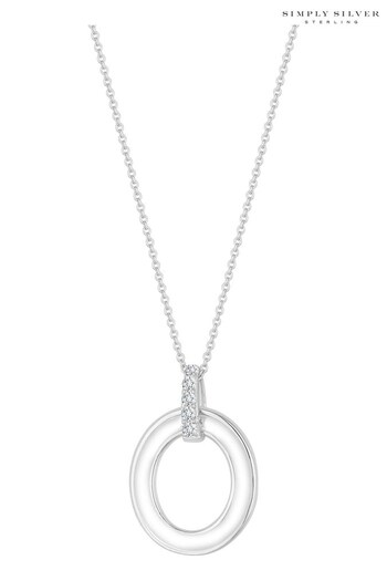 Simply Silver Silver Tone Polished Oval Link Drop Pendant Necklace (M00014) | £30