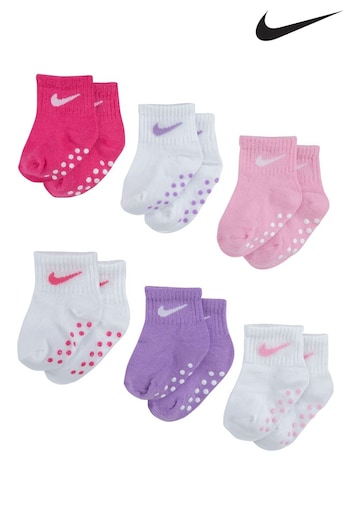 Nike Pink 6 Pack Baby Gripper Socks (M00054) | £16
