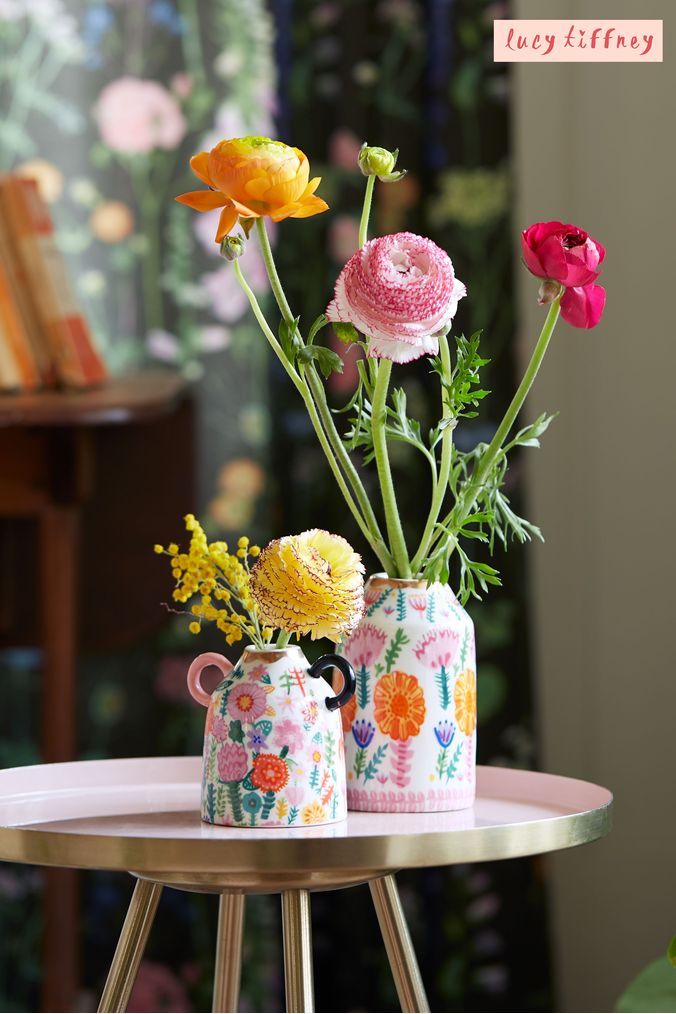 Lucy Tiffney at Ariss-euShops Set of 2 Floral Ceramic Mini Vases (M00081) | £22