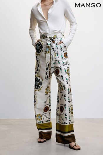 Mango Satin Printed White Trousers (M00104) | £50