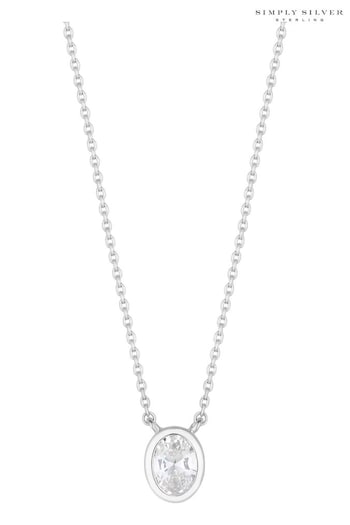 Simply Silver Silver Tone Cubic Zirconia Oval Pendant Necklace (M00138) | £30