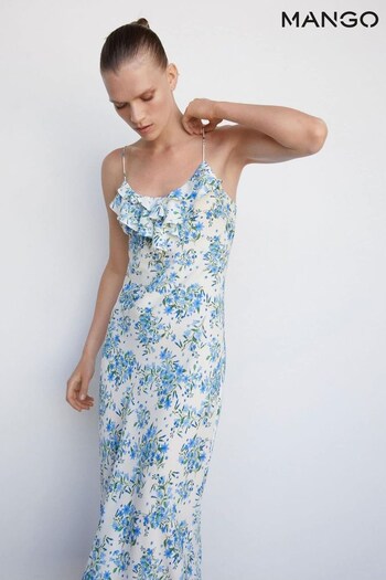 Mango Blue Ruffled Floral Dress (M00243) | £36