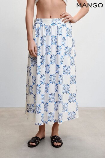 Mango Blue Printed Skirt With Pleat Detail (M00247) | £60