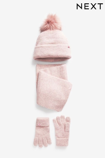 Pink Soft Ribbed hilfiger Hat, Gloves And Scarf Set (3-16yrs) (M00612) | £17 - £20