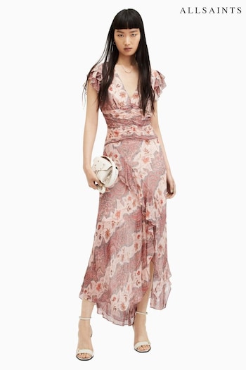 AllSaints Pink Brea Cascade Dress (M02981) | £299