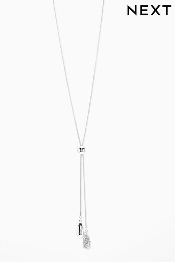 Silver Tone Pavé Teardrop Lariat Necklace (M03255) | £14