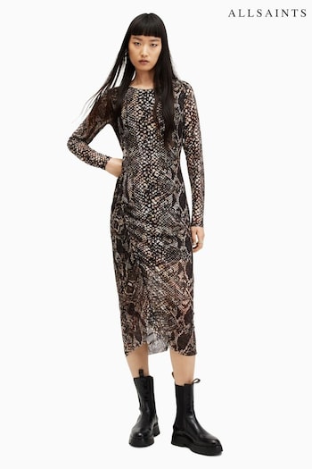 AllSaints Nora Waimea Long Sleeve Black Dress (M03354) | £139