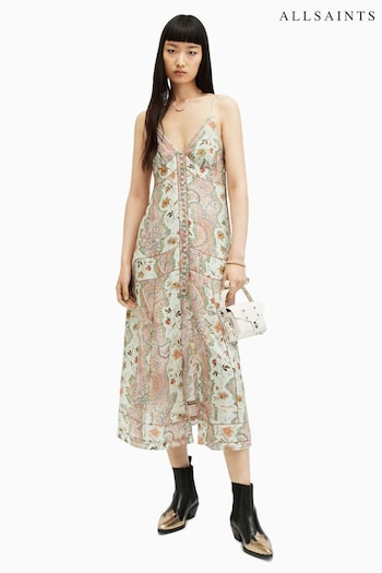 AllSaints Green Dahlia Cascade Dress (M03546) | £199