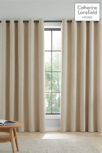 Catherine Lansfield Natural Wilson Thermal Blackout Lined Eyelet Curtains (M03981) | £30 - £80