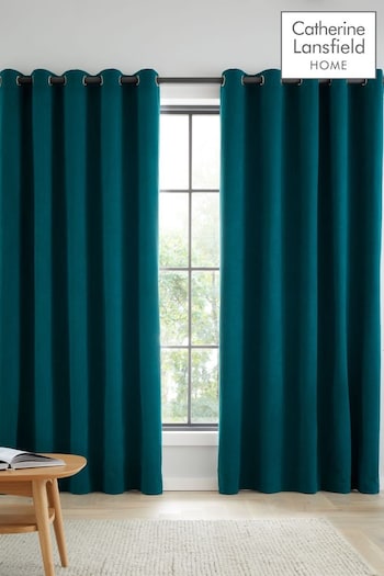 Catherine Lansfield Teal Blue Wilson Thermal Blackout Lined Eyelet Curtains (M04116) | £30 - £80