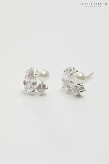 Simply Silver Silver Tone Cubic Zirconia And Freshwater Pearl Multi Stone Stud Earrings (M04639) | £30