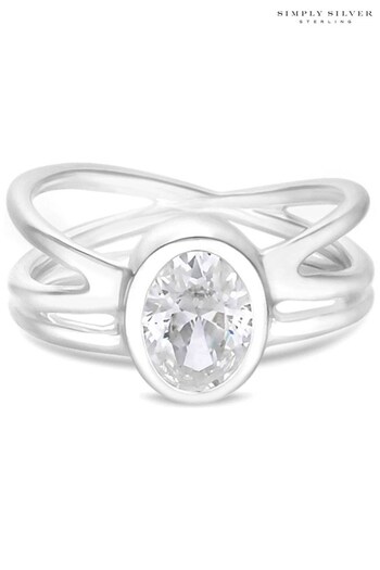 Simply Silver Silver Tone Cubic Zirconia Oval Stone Wrapped Ring (M04751) | £45