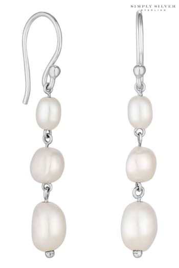 Simply Silver Silver Tone Freshwater Pearl Drop Earrings (M05386) | £32