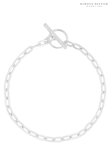 Simply Silver Silver Tone Polished And Pave T-Bar Bracelet (M05495) | £45