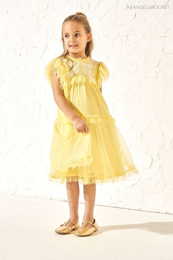 Angel & Rocket Luisa Yellow Embroidered Mesh Dress (M05701) | £34 - £38