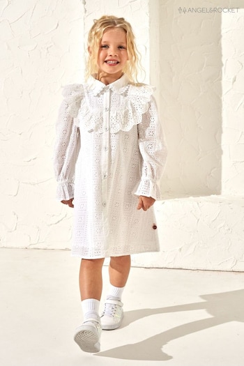 Angel & Rocket Amelie Broderie White Shirt Dress (M05705) | £36 - £40