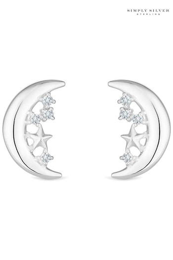 Simply Silver Silver Tone Polished And Cubic Zirconia Celestial Crescent Earrings (M05709) | £25